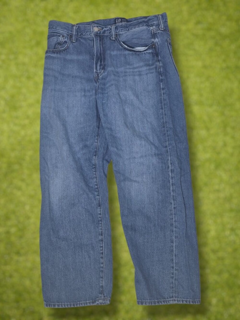 Gap Denim Relaxed Deconstructed Mid Blue Wash Jeans Size 32x30
